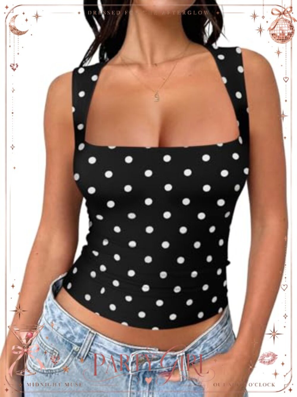 REORIA Butsmooth Square Neck Double Lined Crop Tank Top Fitted Going Out Summer